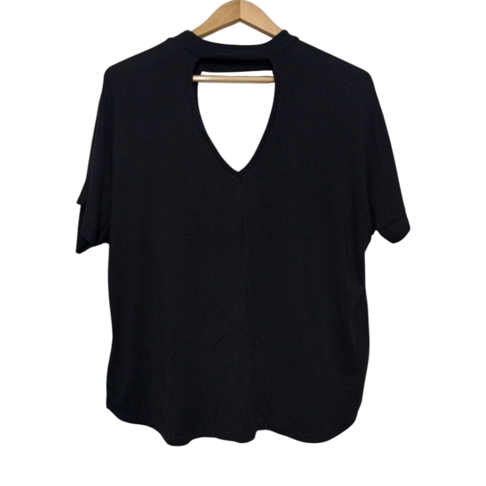 Guess Women's L Soft Cutout Short Sleeve Top Preppy Minimalist